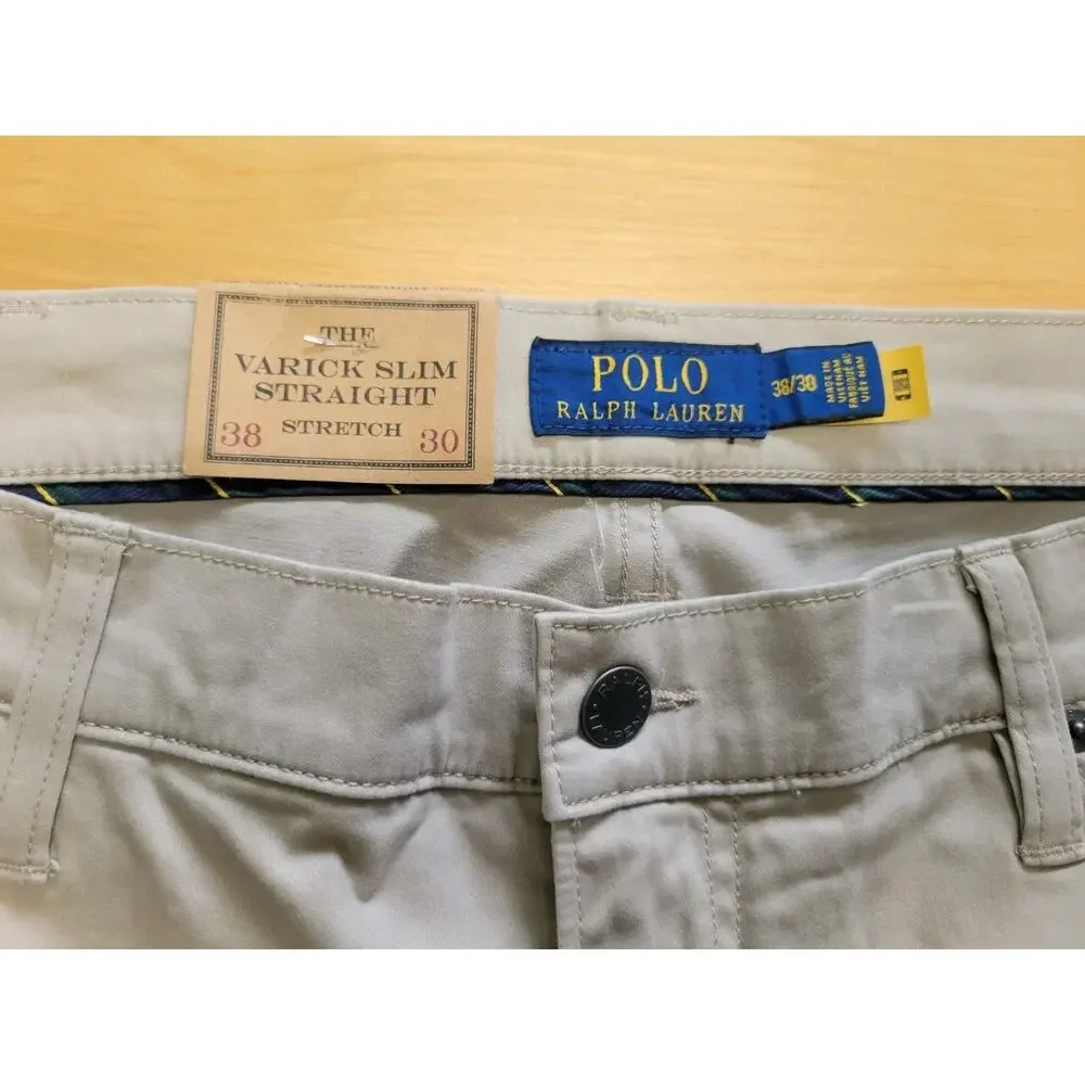 Polo Ralph Lauren Varick Slim Straight Stretch Pants Mens 38x30 Khaki Beige NWT